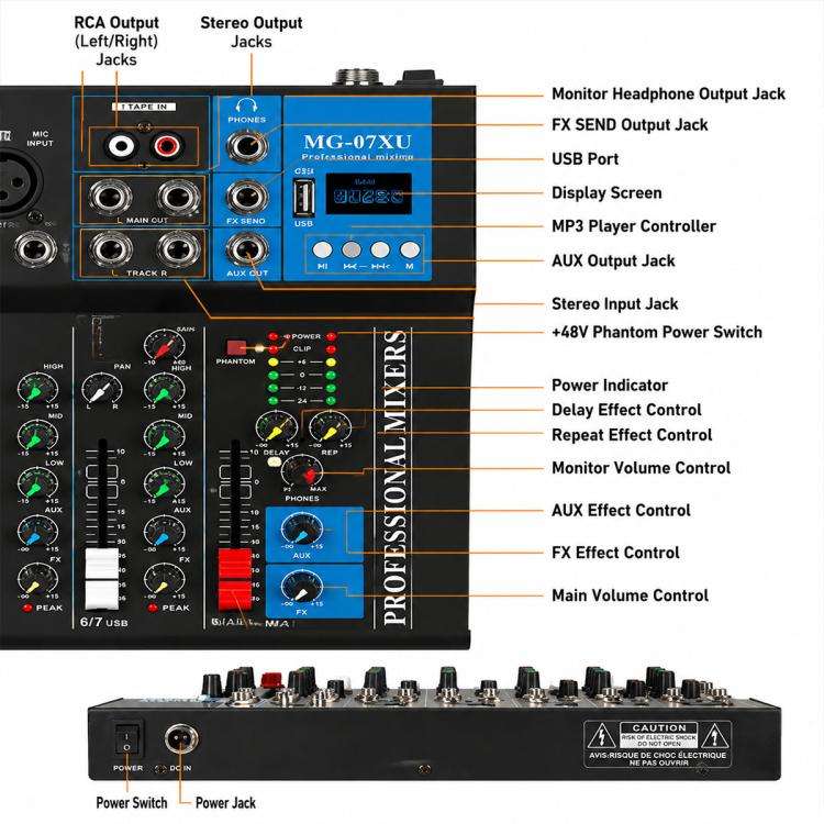 MG-07 7-Channel Multi-function Professional Bluetooth Live Streaming Recording Mixer, Plug Type:U...