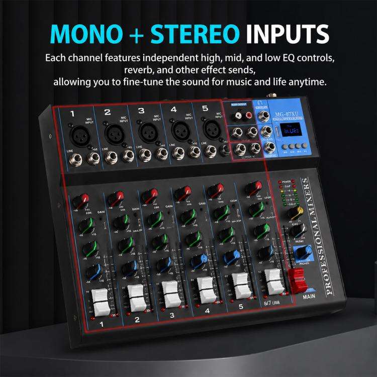 MG-07 7-Channel Multi-function Professional Bluetooth Live Streaming Recording Mixer, Plug Type:U...
