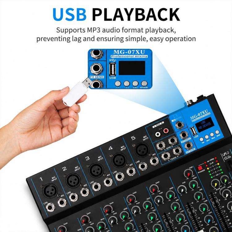 MG-07 7-Channel Multi-function Professional Bluetooth Live Streaming Recording Mixer, Plug Type:U...