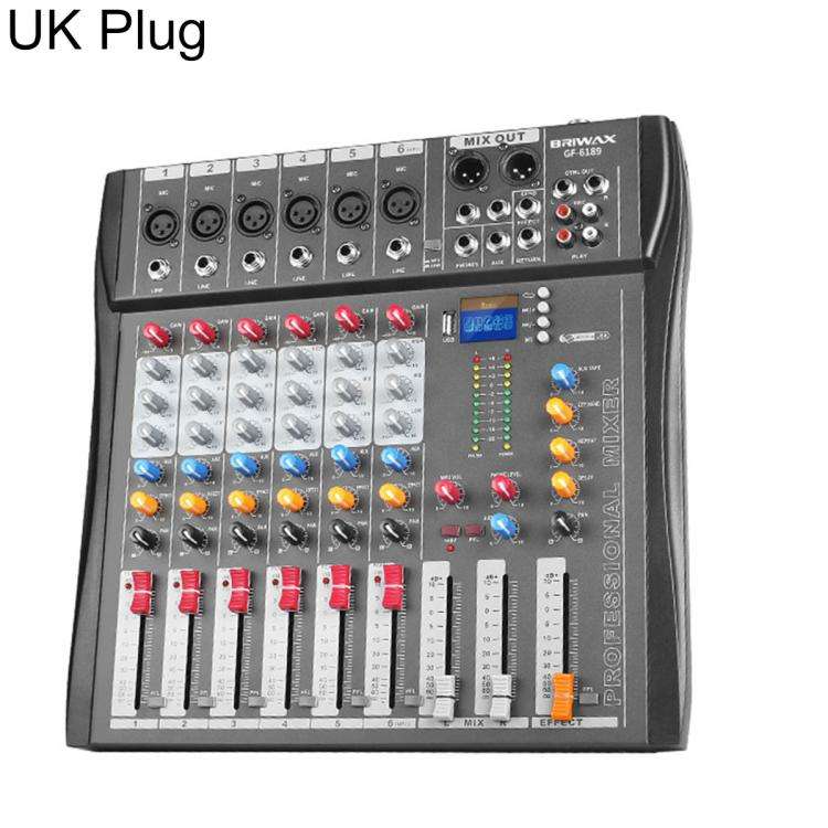 CT-6 6-Channel Professional Bluetooth Mixer with Amplifier, Plug Type:UK Plug(Black Grey)