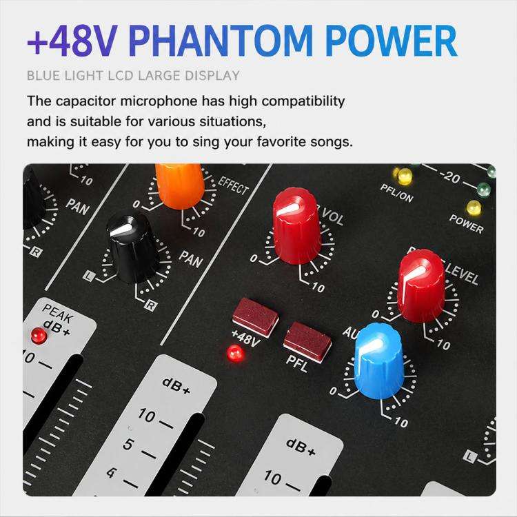 CT-6 6-Channel Professional Bluetooth Mixer with Amplifier, Plug Type:UK Plug(Black Grey)