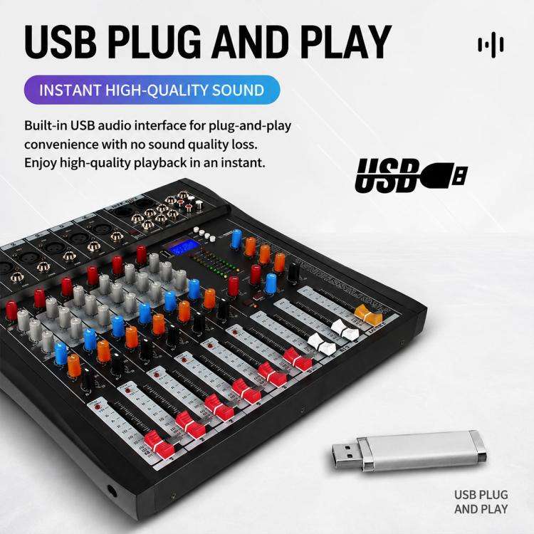 CT-6 6-Channel Professional Bluetooth Mixer with Amplifier, Plug Type:UK Plug(Black Grey)