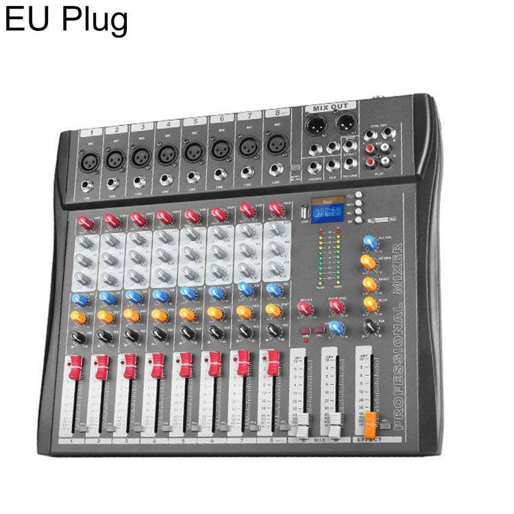 CT-8 8-Channel Professional Bluetooth Mixer USB Sound Card, Plug Type:EU Plug(Black Grey)