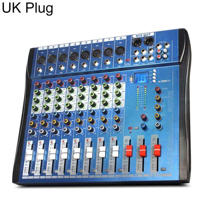 CT-8 8-Channel Professional Bluetooth Mixer USB Sound Card, Plug Type:UK Plug(Blue)