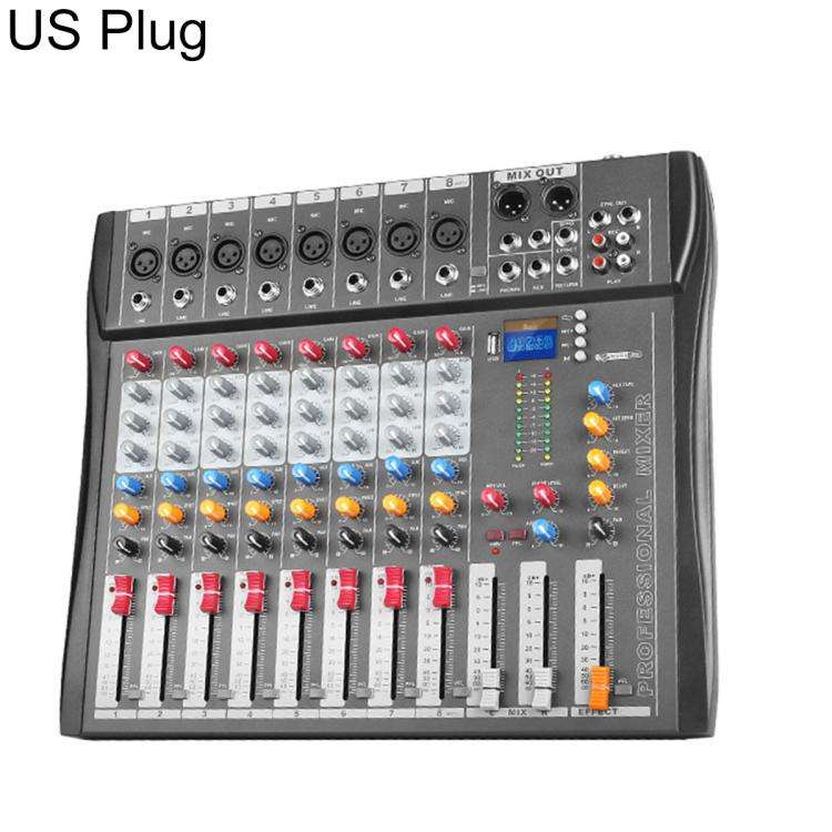CT-8 8-Channel Professional Bluetooth Mixer USB Sound Card, Plug Type:US Plug(Black Grey)
