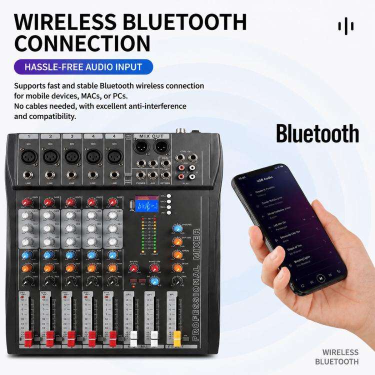 CT-8 8-Channel Professional Bluetooth Mixer USB Sound Card, Plug Type:US Plug(Blue)
