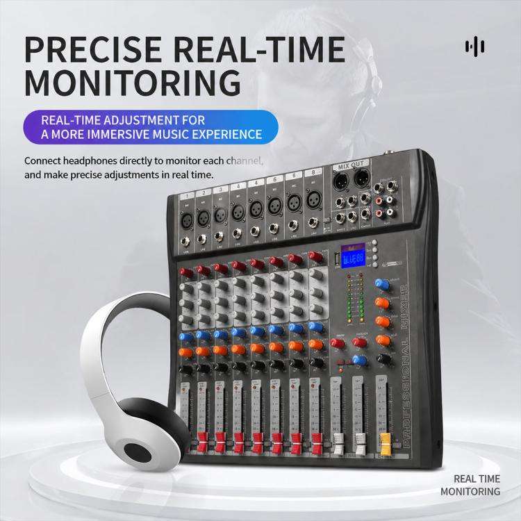 CT-8 8-Channel Professional Bluetooth Mixer USB Sound Card, Plug Type:EU Plug(Blue)
