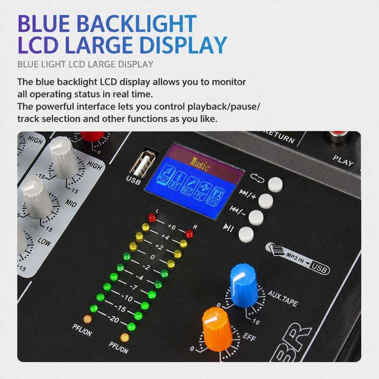 CT-8 8-Channel Professional Bluetooth Mixer USB Sound Card, Plug Type:UK Plug(Black Grey)