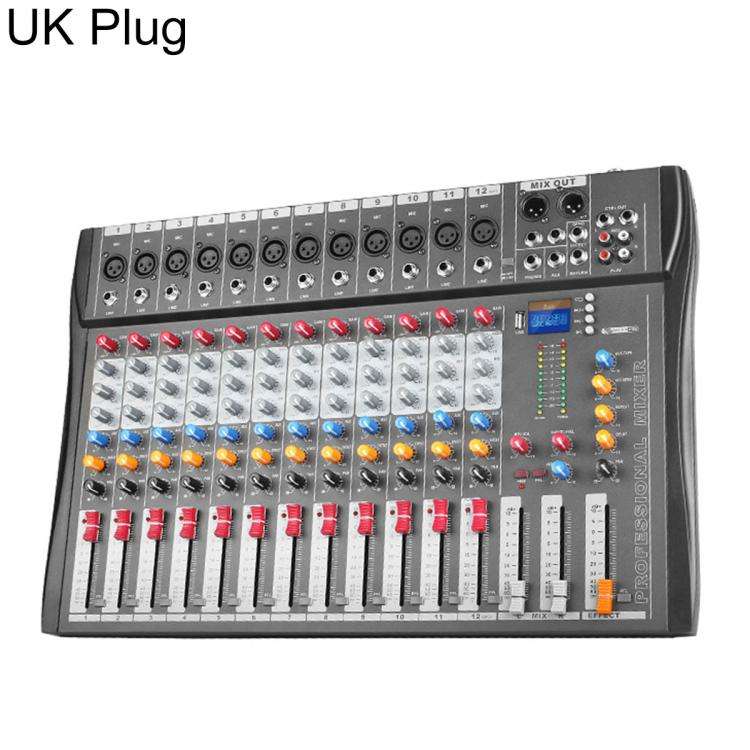 CT-12 12-Channel Professional Bluetooth Recording Live Streaming Mixer, Plug Type:UK Plug(Black G...
