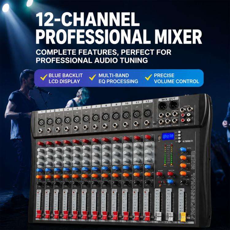 CT-12 12-Channel Professional Bluetooth Recording Live Streaming Mixer, Plug Type:UK Plug(Black G...