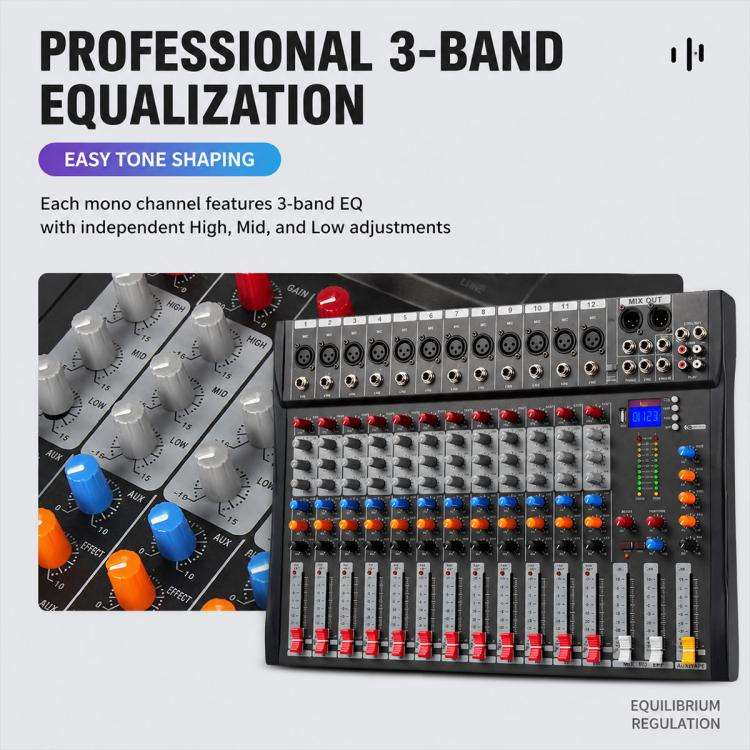CT-12 12-Channel Professional Bluetooth Recording Live Streaming Mixer, Plug Type:UK Plug(Black G...