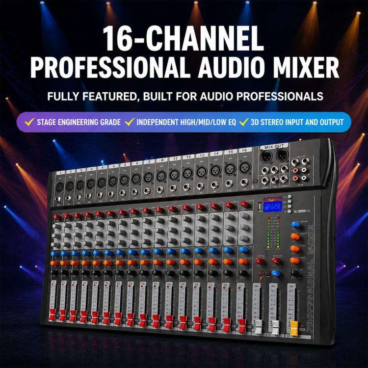 CT-16 16-Channel Professional Bluetooth Recording Mixer KTV Sound System, Plug Type:EU Plug(Black...