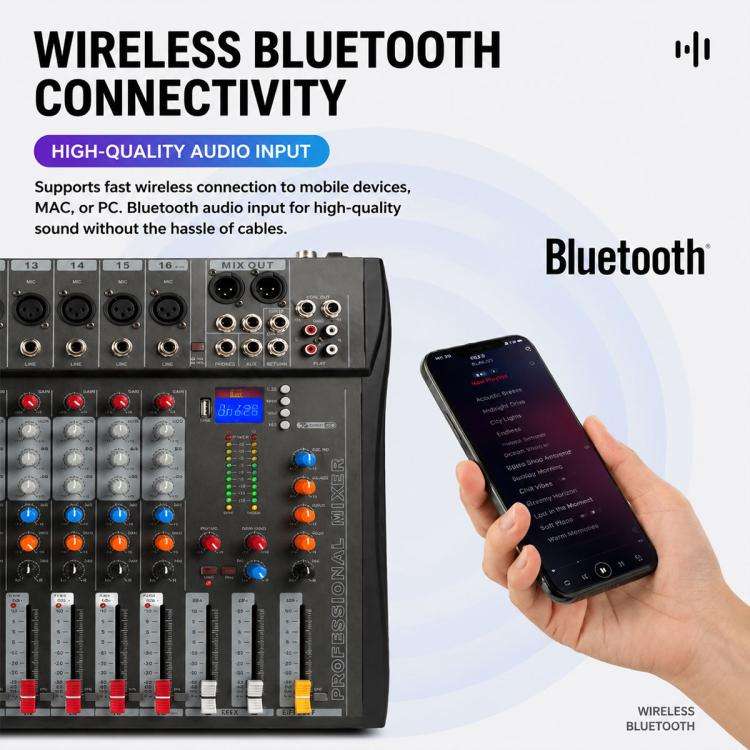 CT-16 16-Channel Professional Bluetooth Recording Mixer KTV Sound System, Plug Type:US Plug(Black...