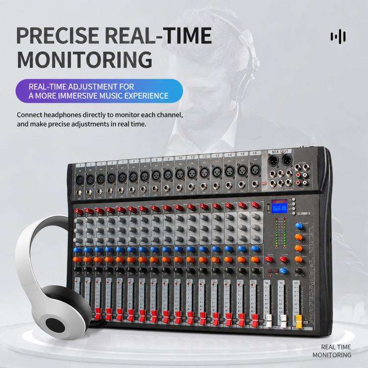 CT-16 16-Channel Professional Bluetooth Recording Mixer KTV Sound System, Plug Type:EU Plug(Black...