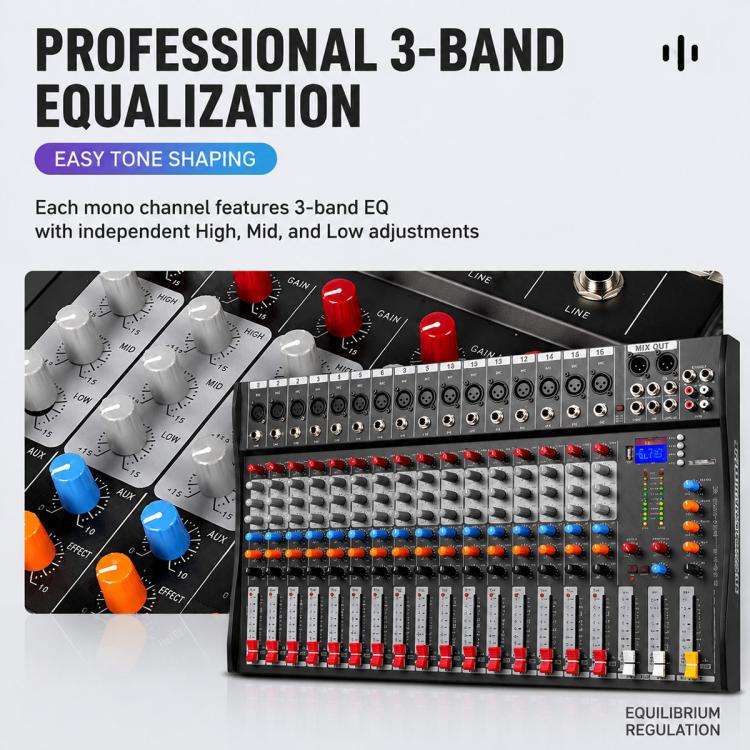 CT-16 16-Channel Professional Bluetooth Recording Mixer KTV Sound System, Plug Type:EU Plug(Black...