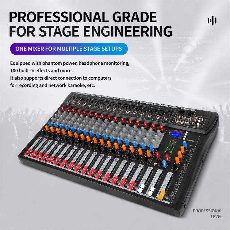 CT-16 16-Channel Professional Bluetooth Recording Mixer KTV Sound System, Plug Type:EU Plug(Black...