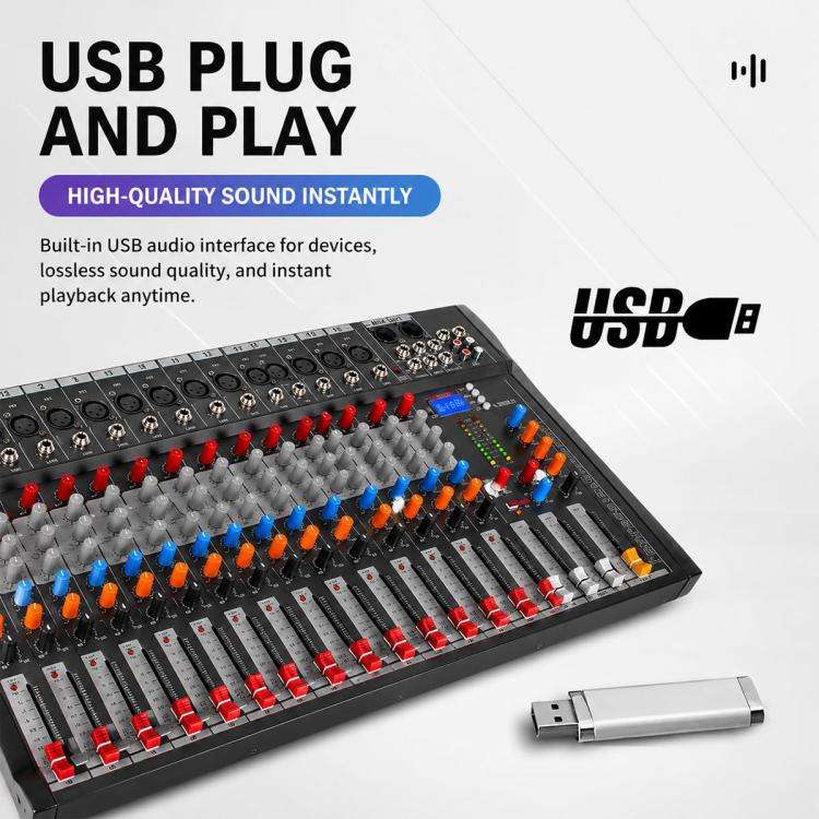 CT-16 16-Channel Professional Bluetooth Recording Mixer KTV Sound System, Plug Type:EU Plug(Black...