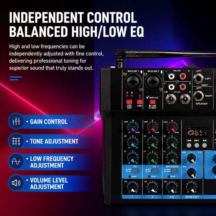 G4A 4-Channel Multi-function Professional Bluetooth Mixer, Plug Type:EU Plug(Black)