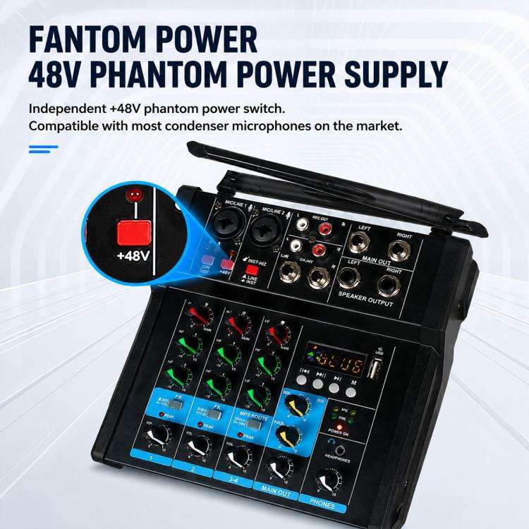 G4B 4-Channel Multi-function Professional Bluetooth Mixer with Amplifier, Plug Type:US Plug(Black)