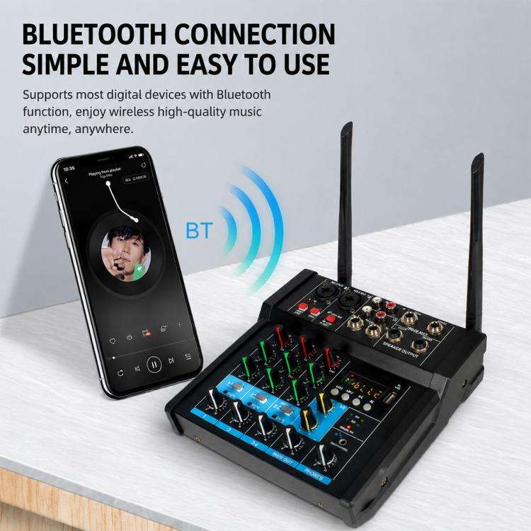 G4B 4-Channel Multi-function Professional Bluetooth Mixer with Amplifier, Plug Type:UK Plug(Black)