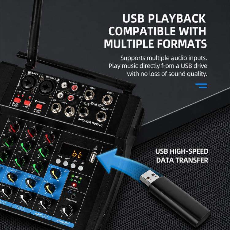 G4B 4-Channel Multi-function Professional Bluetooth Mixer with Amplifier, Plug Type:UK Plug(Black)