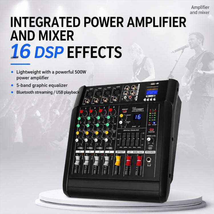 402D 4-Channel Multi-function Professional Bluetooth Mixer with Amplifier, Plug Type:UK Plug(Black)