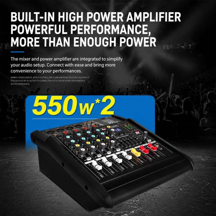 402D 4-Channel Multi-function Professional Bluetooth Mixer with Amplifier, Plug Type:UK Plug(Black)