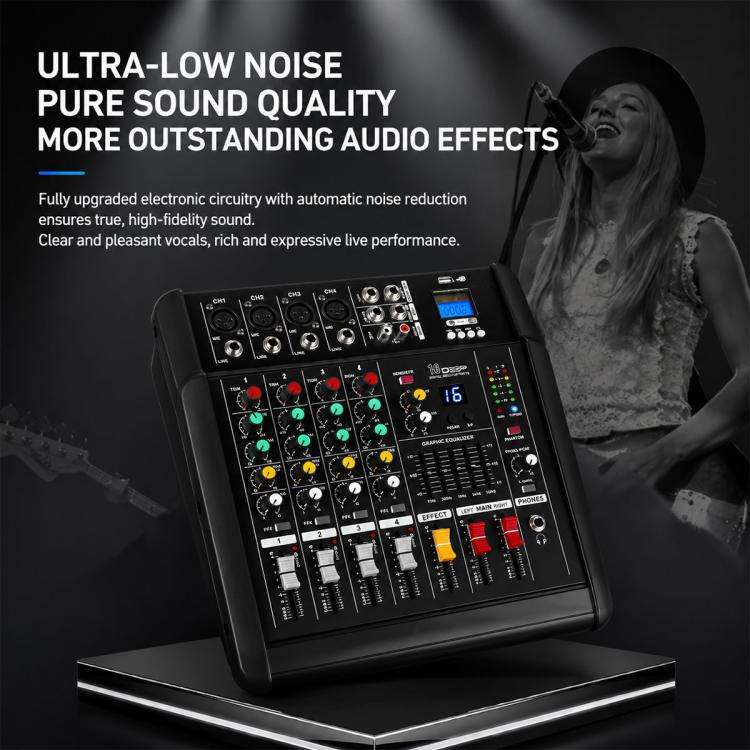 402D 4-Channel Multi-function Professional Bluetooth Mixer with Amplifier, Plug Type:UK Plug(Black)