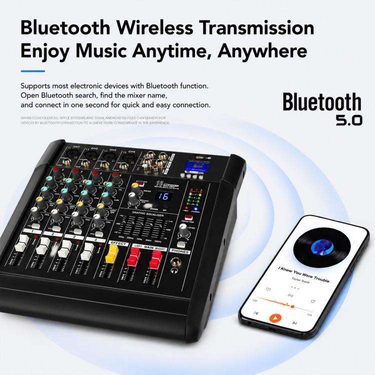 402D 4-Channel Multi-function Professional Bluetooth Mixer with Amplifier, Plug Type:UK Plug(Black)