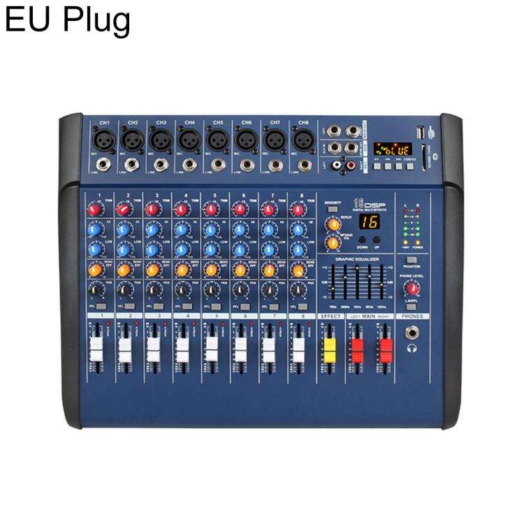 802D 8-Channel Multi-function Professional Bluetooth Mixer with Amplifier, Plug Type:EU Plug(Black)
