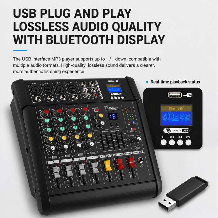 802D 8-Channel Multi-function Professional Bluetooth Mixer with Amplifier, Plug Type:UK Plug(Black)