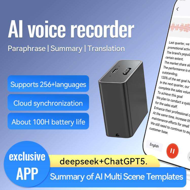 Q65A Long Standby Magnetic Smart Voice Recorder Supports AIREC-APP, Memory:32GB(Black)