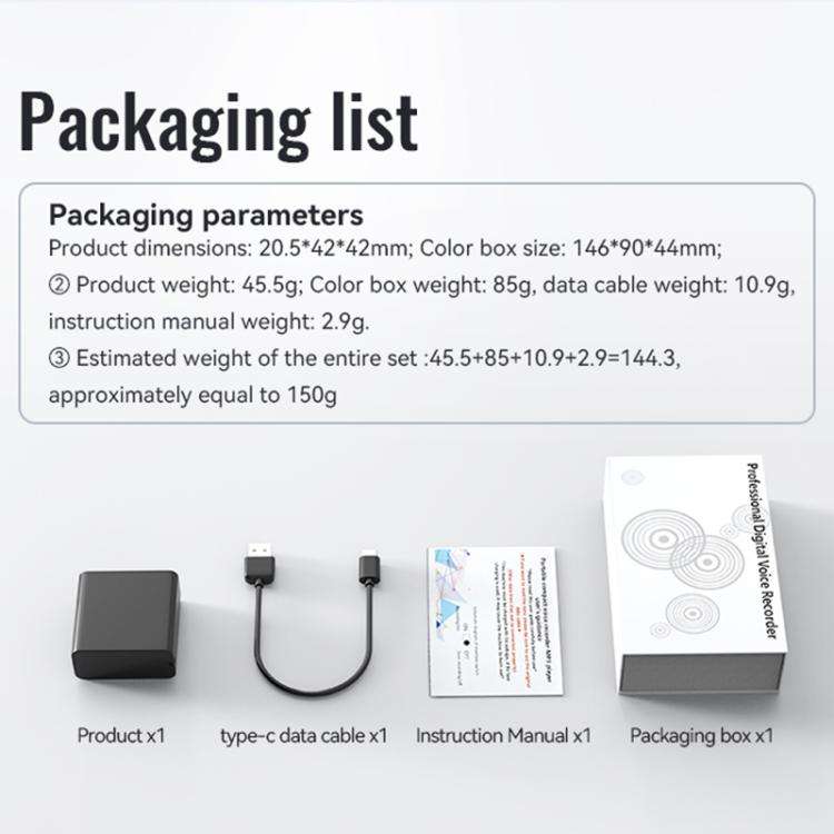 Q65A Long Standby Magnetic Smart Voice Recorder Supports AIREC-APP, Memory:128GB(Black)