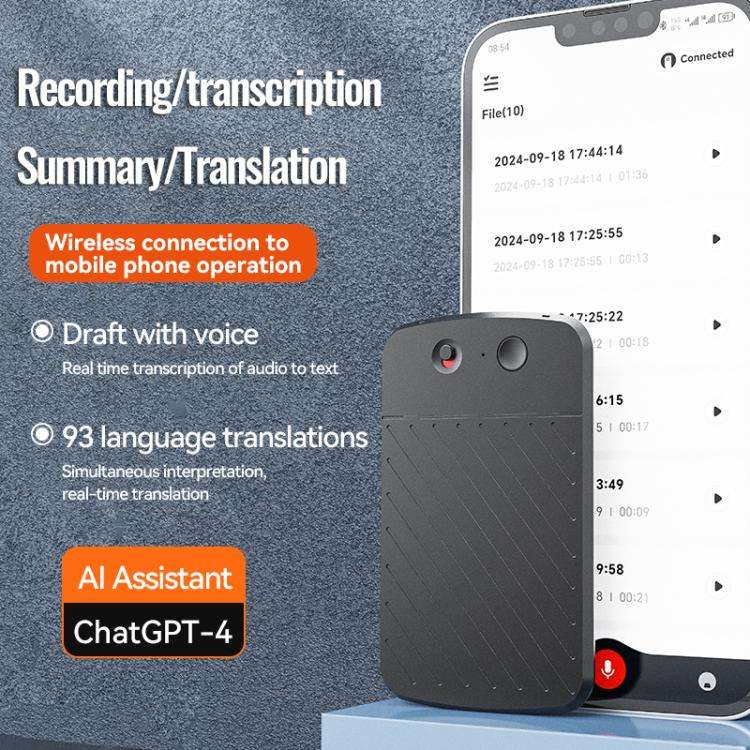 A3 Dual-key Arc-Frame Twill Texture Ultra-thin AI Smart Voice Recorder Support AIREC-APP, Memory:...