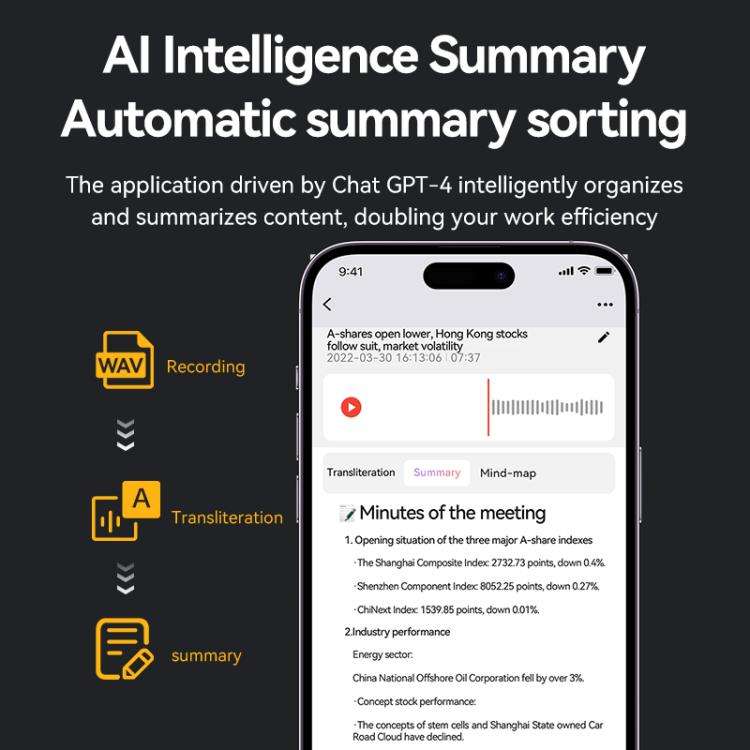 A3 Dual-key Arc-Frame Twill Texture Ultra-thin AI Smart Voice Recorder Support AIREC-APP, Memory:...
