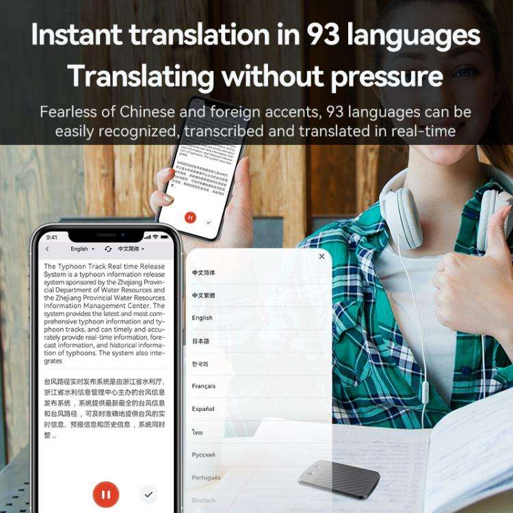 A3 Dual-key Arc-Frame Twill Texture Ultra-thin AI Smart Voice Recorder Support AIREC-APP, Memory:...