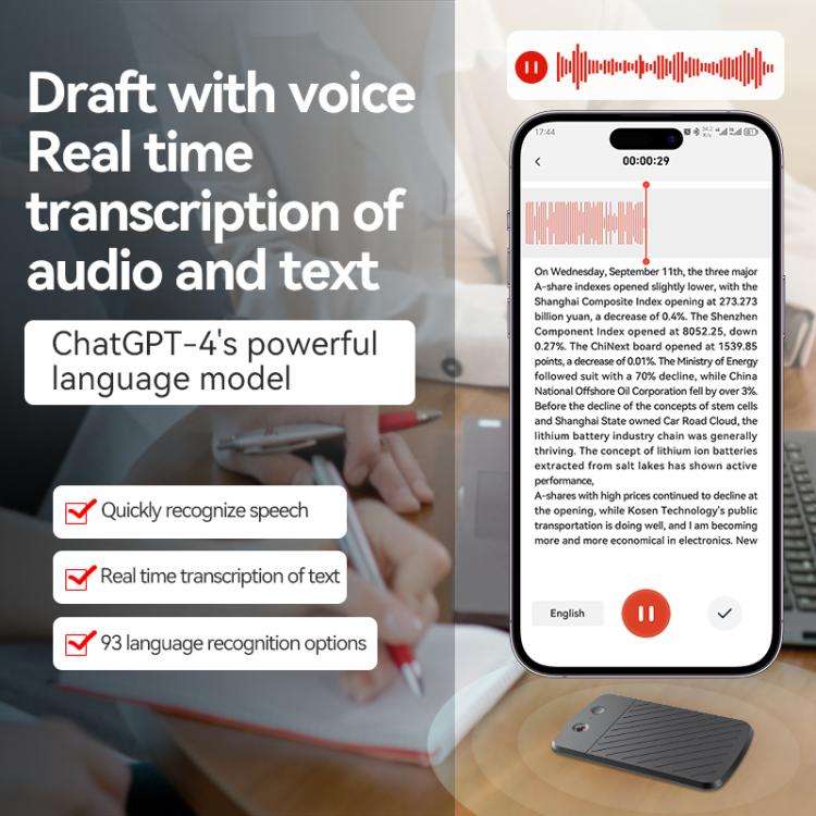 A3 Dual-key Arc-Frame Twill Texture Ultra-thin AI Smart Voice Recorder Support AIREC-APP, Memory:...