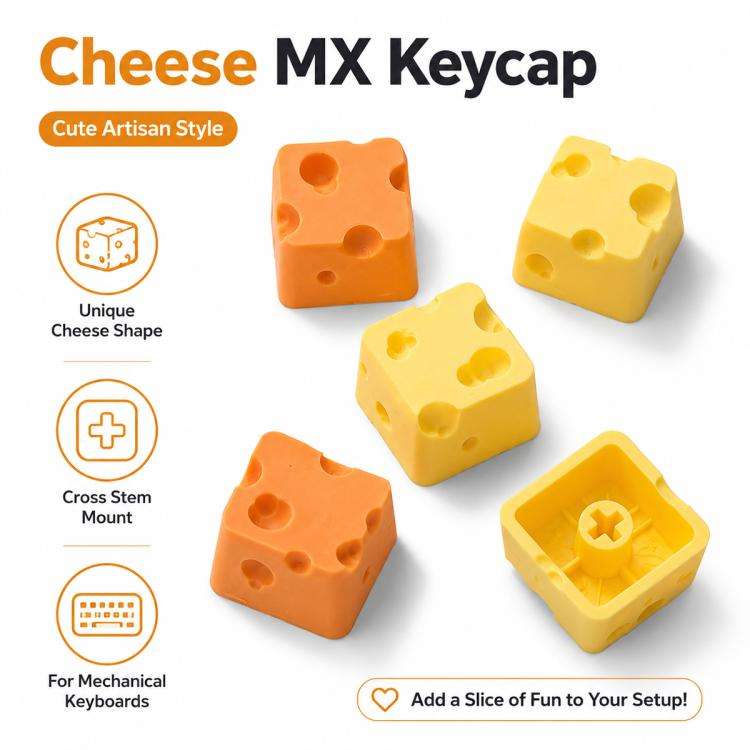 4-key Creative 3D Cheese Themed Cross-Stem Keycap(Yellow x 2 + Orange x 2)