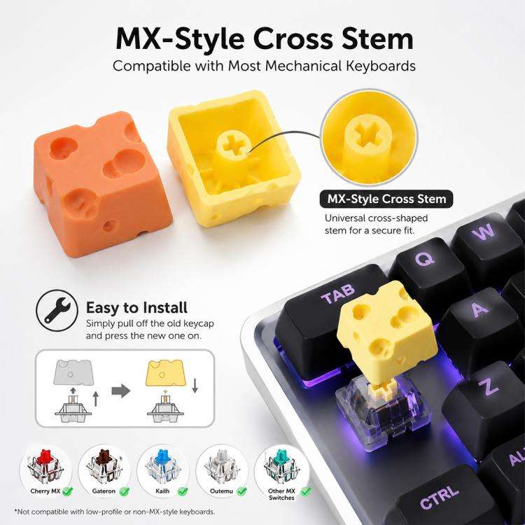 4-key Creative 3D Cheese Themed Cross-Stem Keycap(Yellow x 2 + Orange x 2)