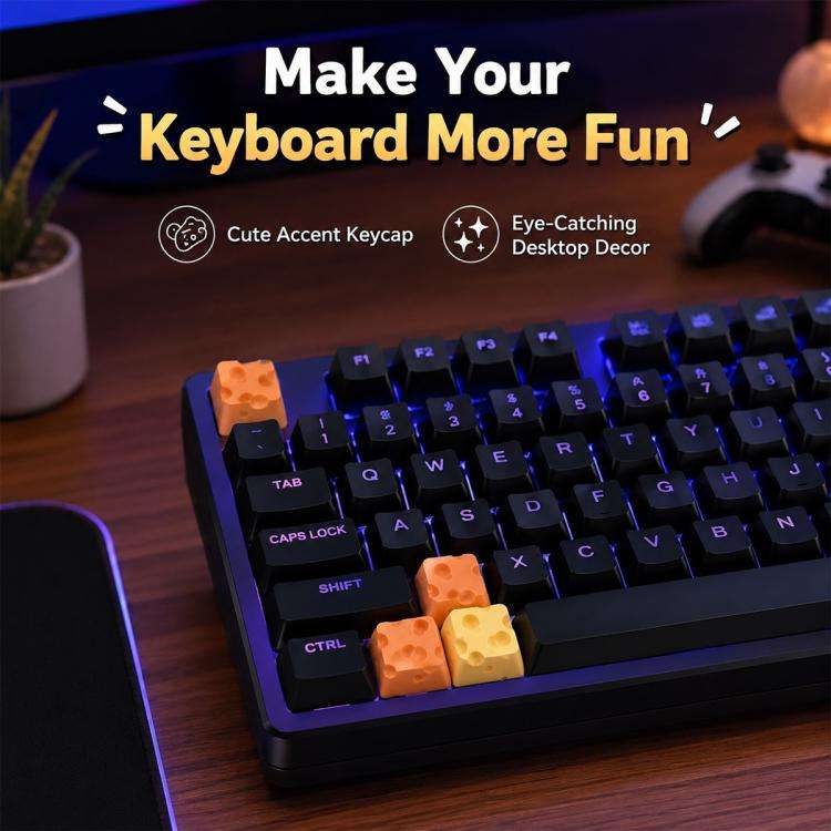 4-key Creative 3D Cheese Themed Cross-Stem Keycap(Yellow x 2 + Orange x 2)