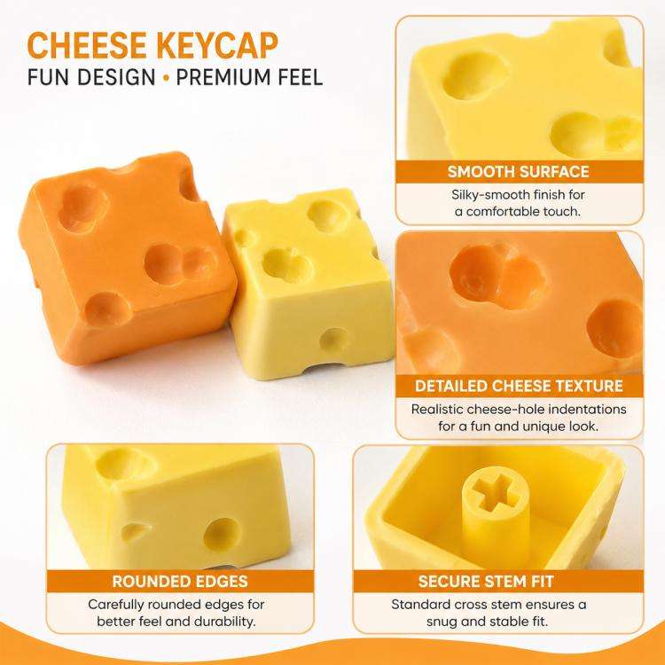 4-key Creative 3D Cheese Themed Cross-Stem Keycap(Yellow x 2 + Orange x 2)