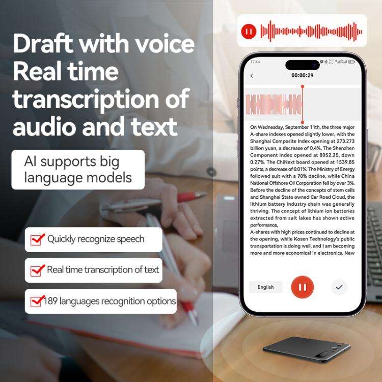 A3P 0.42-inch Right Display Ultra-thin AI Smart Voice Recorder Support AIREC-APP, Memory:256GB(Bl...