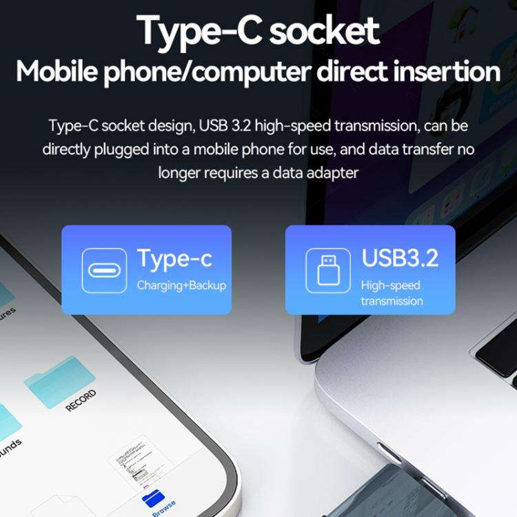C32 Type-C USB Drive Voice Recorder, Memory:64GB(Dark Blue)