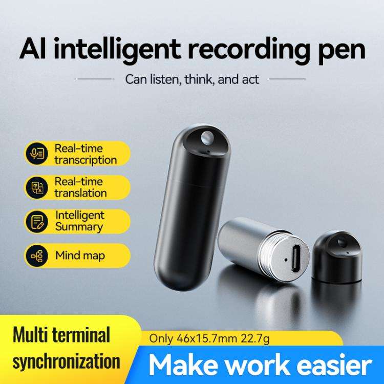 S1A Keychain Mini Smart AI Voice Recorder, Memory:64GB(Black)