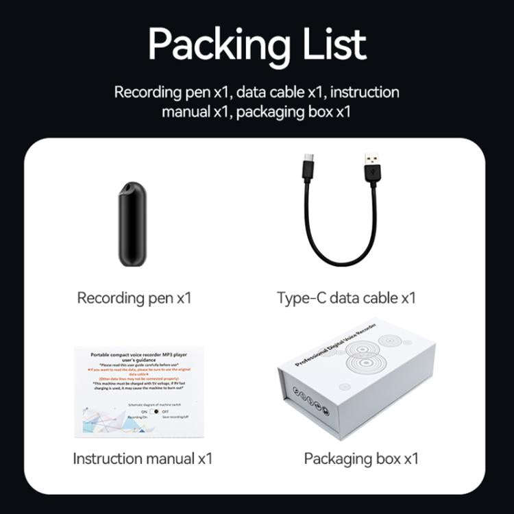 S1A Keychain Mini Smart AI Voice Recorder, Memory:256GB(Black)