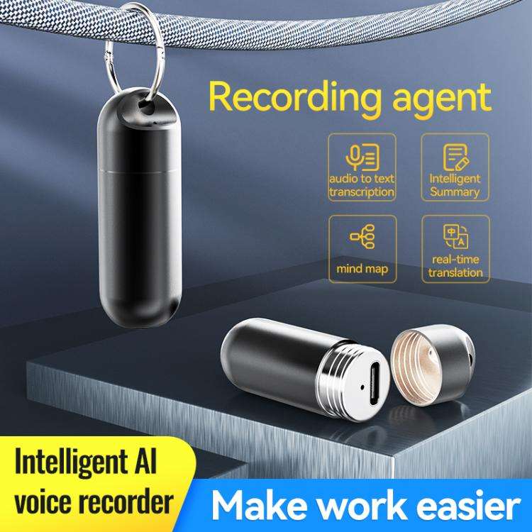S1A Keychain Mini Smart AI Voice Recorder, Memory:256GB(Black)