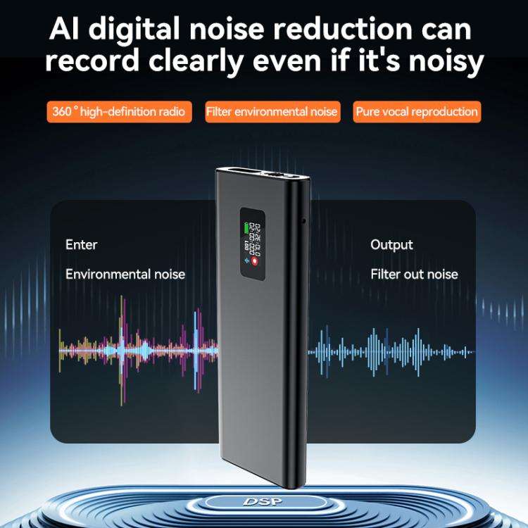 Q31P 0.42-inch Screen Pin-style Voice Recorder, Memory:32GB(Black)