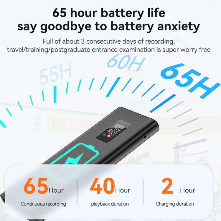 Q31P 0.42-inch Screen Pin-style Voice Recorder, Memory:32GB(Black)