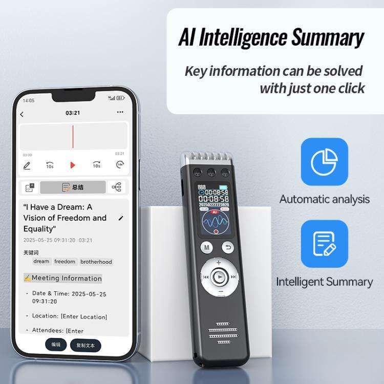 Q88A 1.14-inch Screen Multi-function HD Smart Voice Recorder Support AIREC-APP, Memory:16GB(Black)
