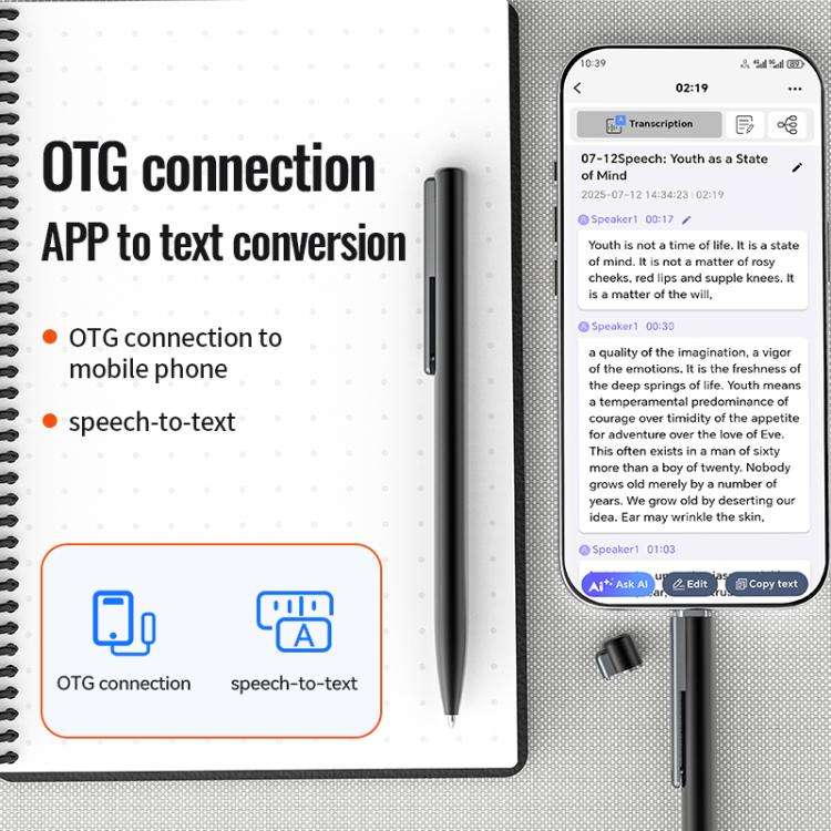 Q97 2-in-1 Voice Recording & Handwriting Pen, Memory:4GB(Black)